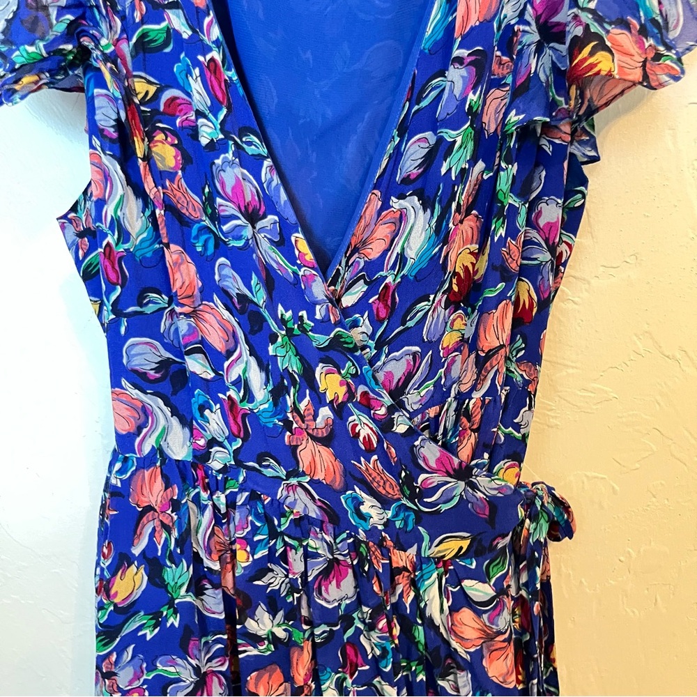 MOULINETTE SOEURS 100% Silk Wrap Dress in Blooming Sapphire Blue Sz 8 NWOT - Picture 5 of 11